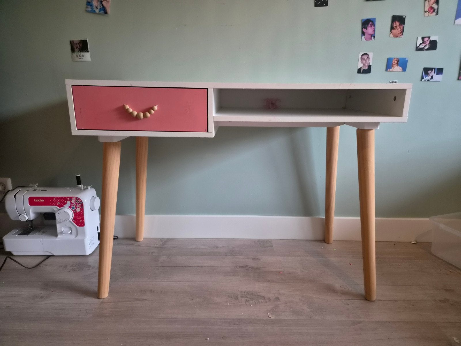 Maison du Monde kinderbureau met lade - wit/roze, Ophalen, Met lades, Gebruikt, Scandinavisch