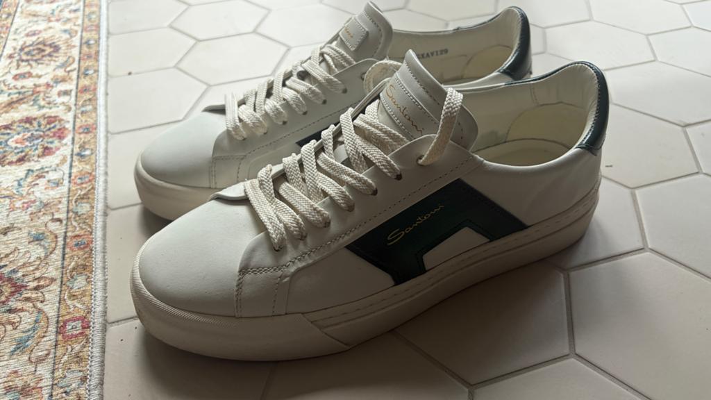 Santoni DBS Heren Sneakers - Wit met Groen, Maat 41, Ophalen of Verzenden, Zo goed als nieuw, Wit, Sneakers of Gympen