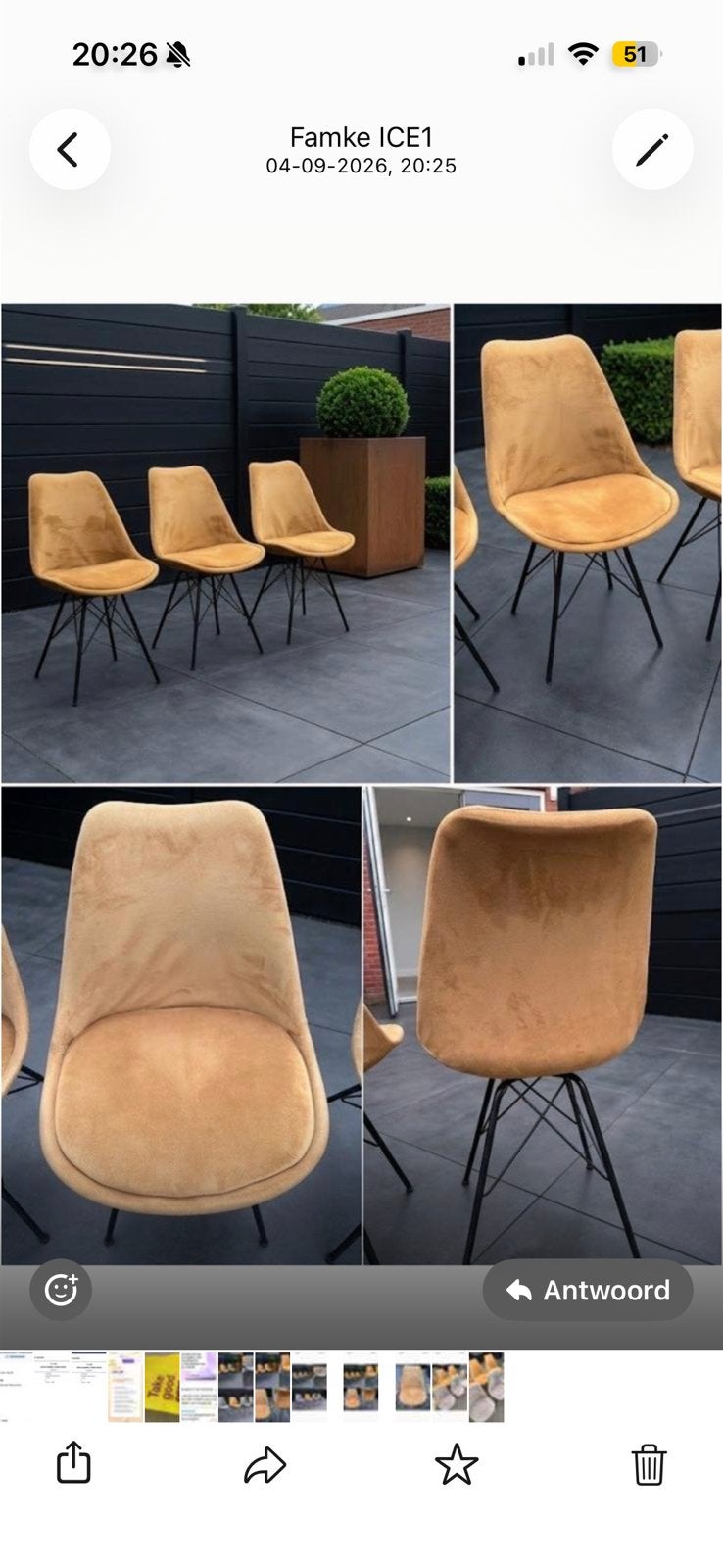 6 eetkamerstoelen Viga Velvet, Huis en Inrichting, Stoelen, Ophalen, Gebruikt, Overige kleuren, Stof