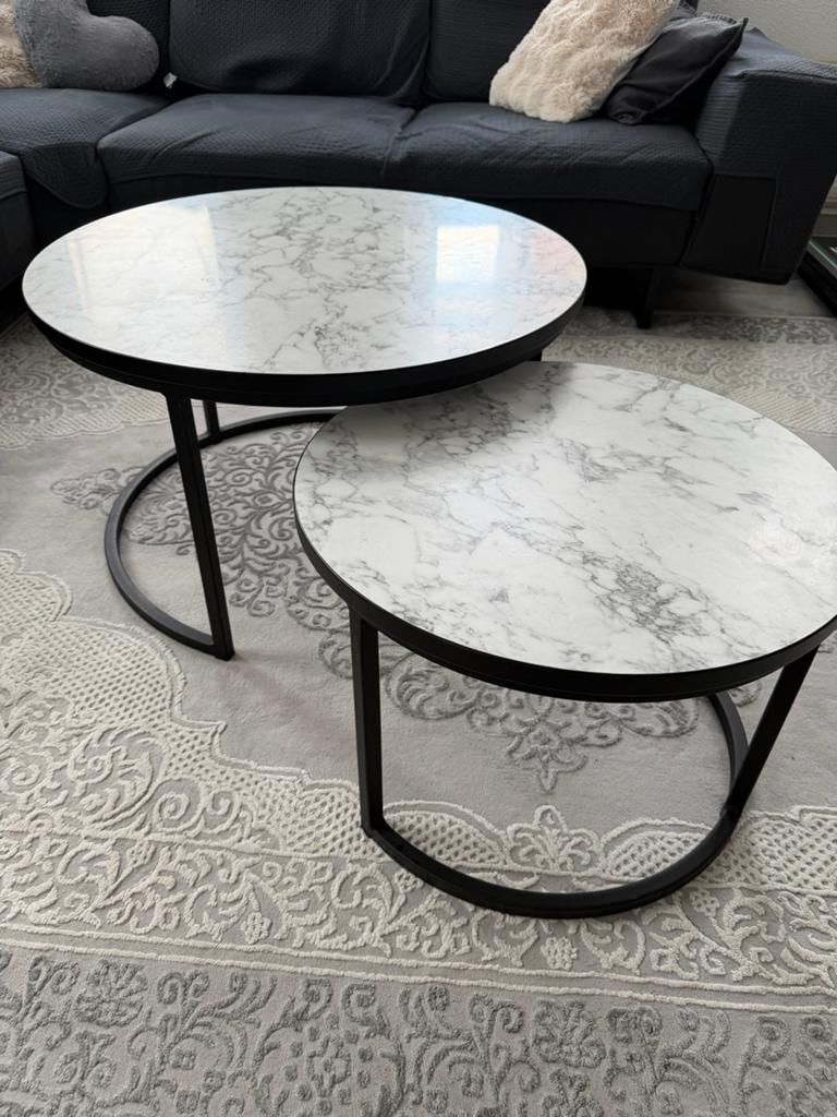 Ovale salontafelset marmerlook - Profijt Meubel, Overige materialen, Gebruikt, Ovaal, 50 tot 100 cm