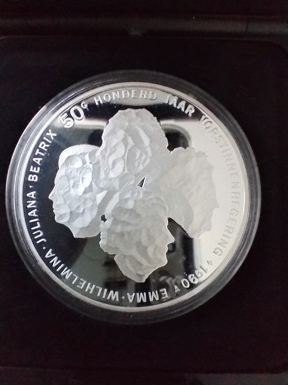 (PROOF) Zilveren Vijftig Gulden Munt 1990 - 100 Jaar Vorstin, Ophalen of Verzenden, Koningin Beatrix, 50 gulden, Zilver