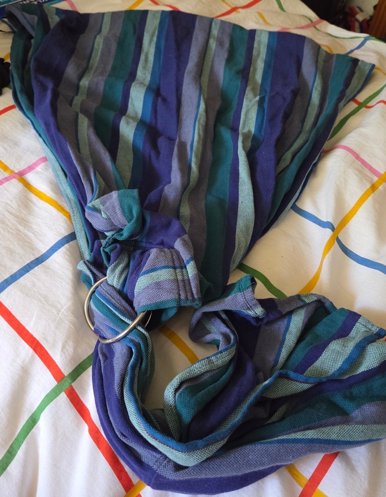 Amazonas Draagdoek Ring Sling - Blauw/Groen Gestreep, Kinderen en Baby's, Babydragers en Draagdoeken, Overige merken, Draagdoek