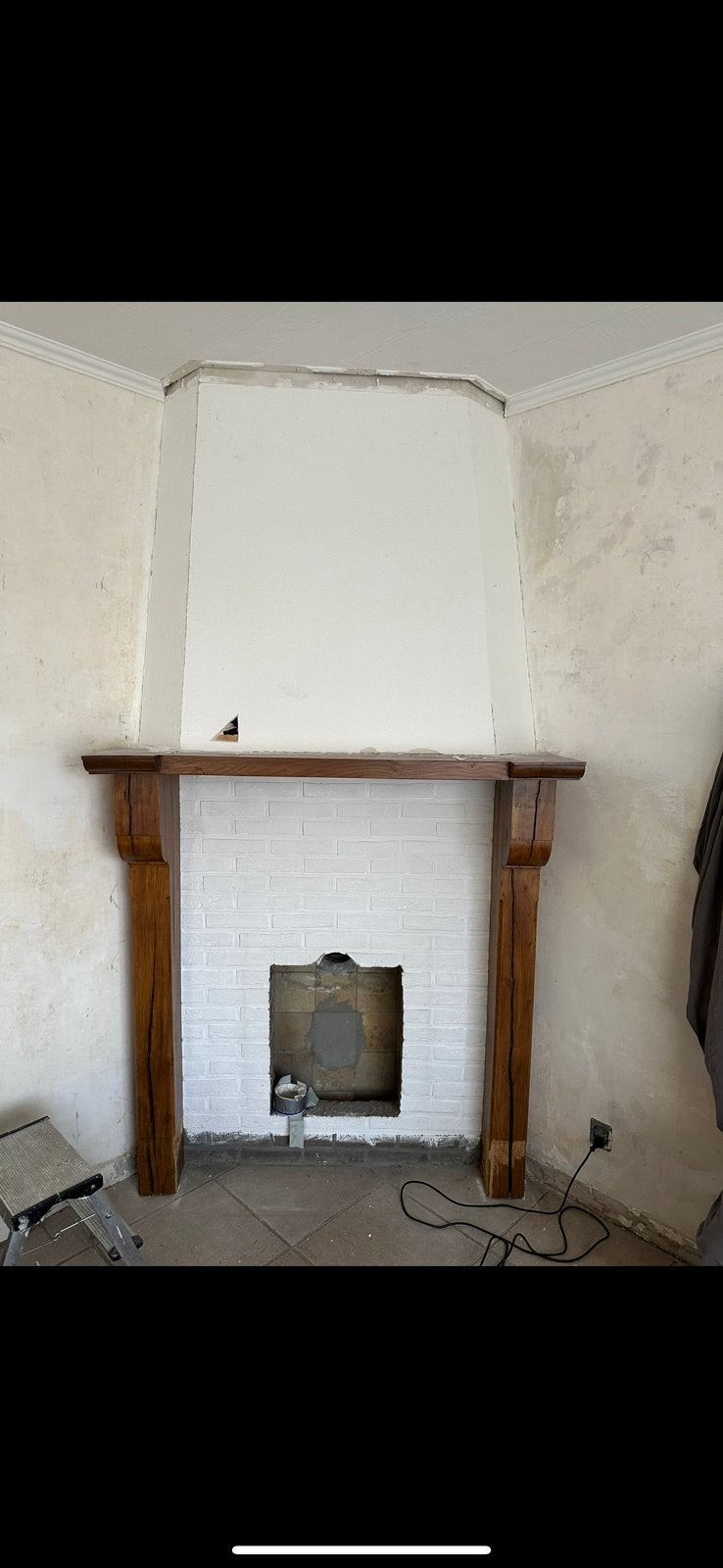 Rustieke Houthaard Schouw met Houten Mantel, Ophalen, Gebruikt, Inbouwhaard, Houthaard