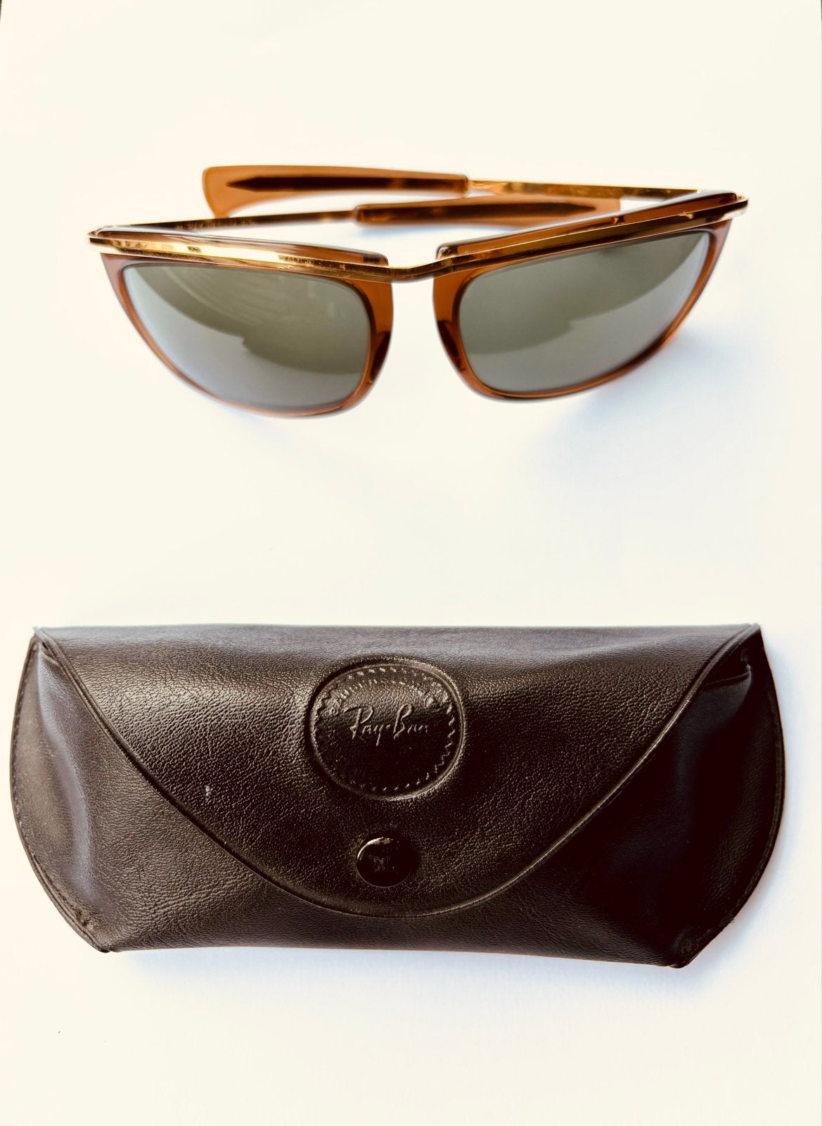 Vintage Ray-Ban Zonnebril Olympian I + Hoesje, Zonnebril, Bruin, Ophalen of Verzenden, Zo goed als nieuw
