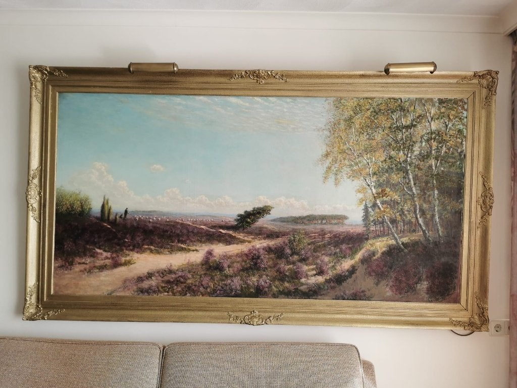Groot Landschap Hendrik Maurits Hozee - t.e.a.b., Antiek en Kunst, Kunst | Schilderijen | Klassiek, Ophalen, Realistisch, Olieverf