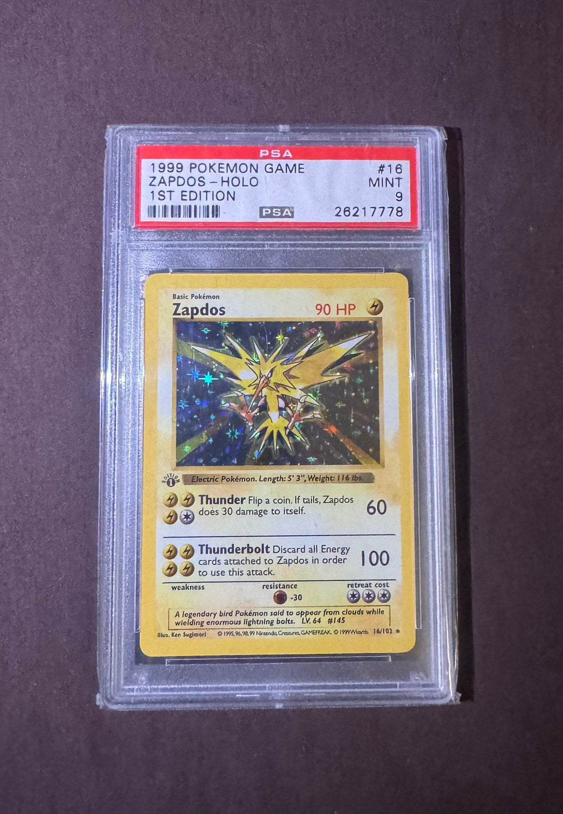 Zapdos #16 PSA9 Holo First Edition Pokemon, Ophalen of Verzenden, Nieuw, Losse kaart, Foil