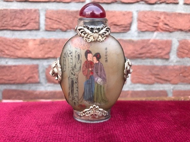aziatica: luxe snuffbottle/snuifflesje, Antiek en Kunst, Ophalen of Verzenden, 9 cm, Gemerkt, China