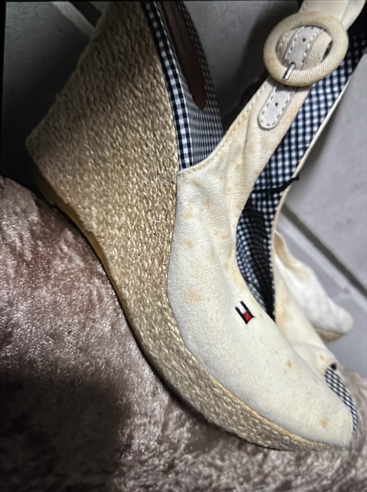 Tommy Hilfiger espadrille sleehakken sandalen, Beige, Ophalen of Verzenden, Espadrilles of Moccasins, Gedragen