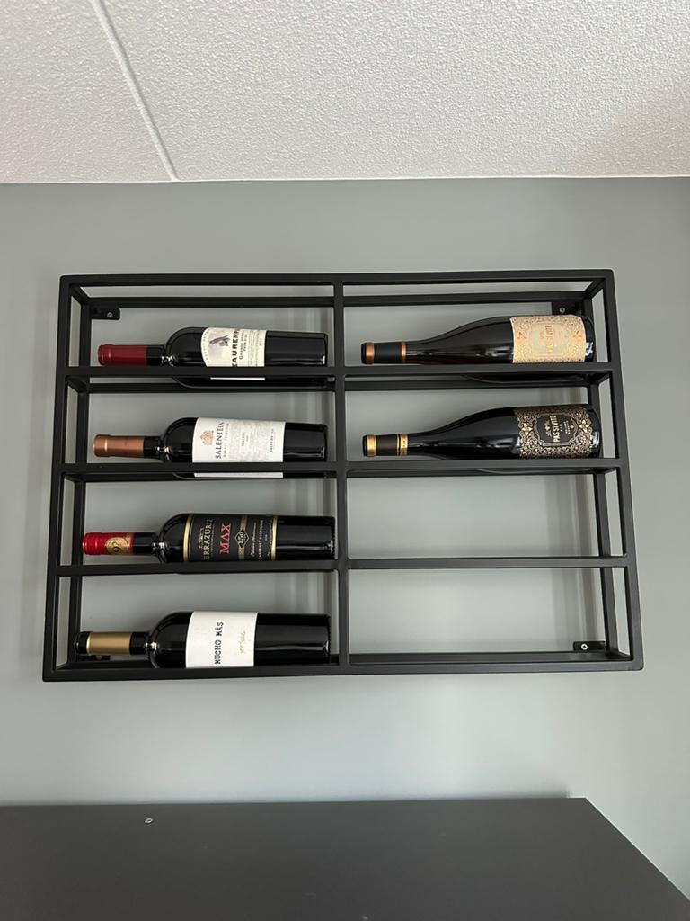 Modern zwart metalen wijnrek voor 8 flessen, Huis en Inrichting, Woonaccessoires | Wijnrekken, Ophalen, Zo goed als nieuw, Metaal