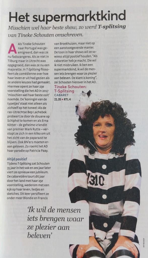 Tineke Schouten Artikel uit 2023, Verzamelen, Tijdschriften, Kranten en Knipsels, Ophalen of Verzenden, 1980 tot heden, Nederland