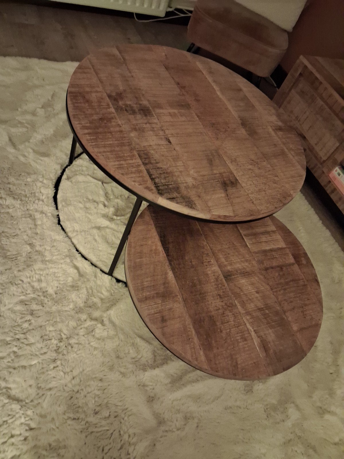 ronde salontafel, mangohout en metaal, 50 – 75, 50 tot 100 cm, Rond, Industrieel, Modern