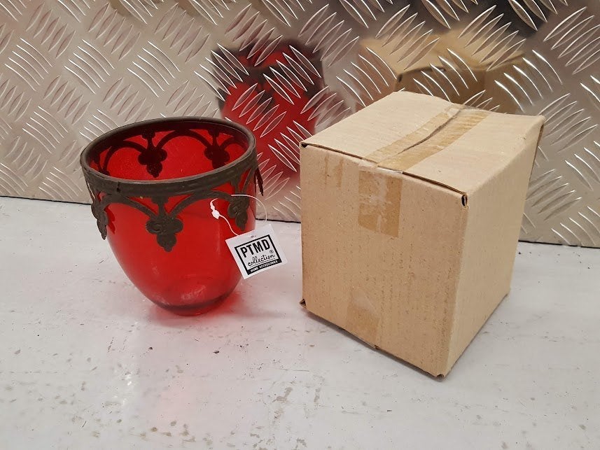 Windlichten PTMD Colletion Rood glas metalen rand 608210, Ophalen, Overige materialen, Nieuw, Rood