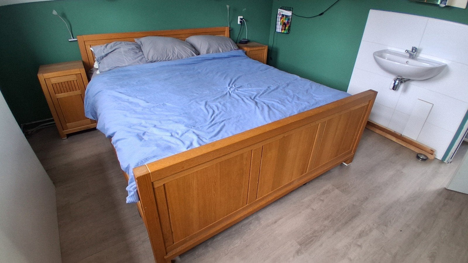 Tweepersoonsbed 180x210 met zo goed als nieuwe matrassen, Ophalen, Gebruikt, 210 cm, Tweepersoons