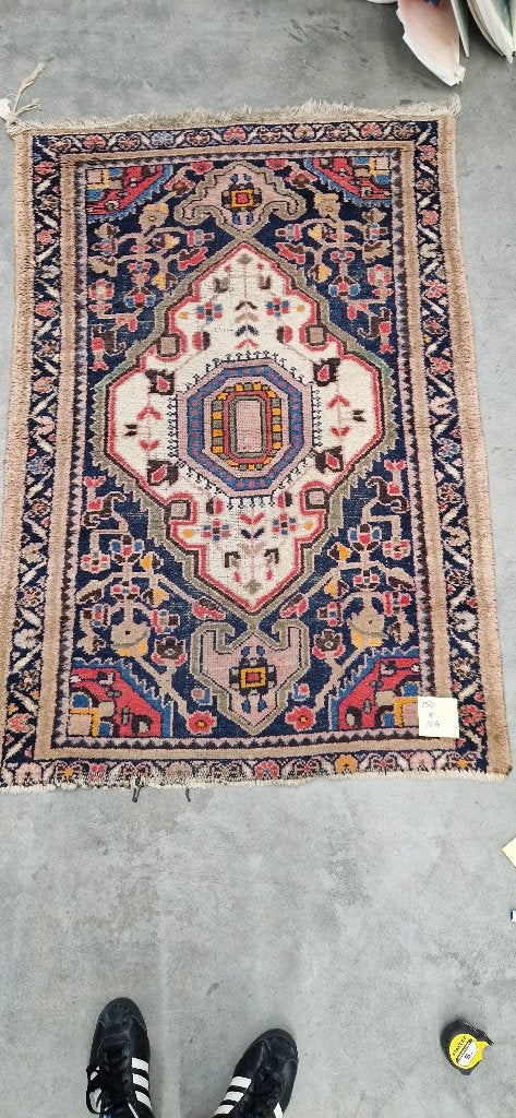 Vintage Oosters vloerkleed / tapijt 150  104 cm, Huis en Inrichting, Ophalen, Gebruikt, Blauw, Rechthoekig