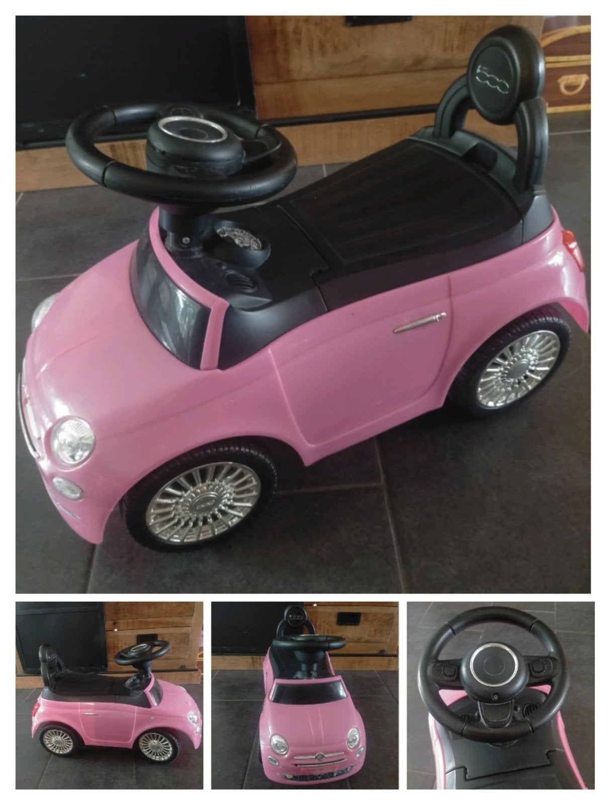 Roze Fiat 500 Loopauto voor kinderen met geluid, Ophalen of Verzenden, Gebruikt