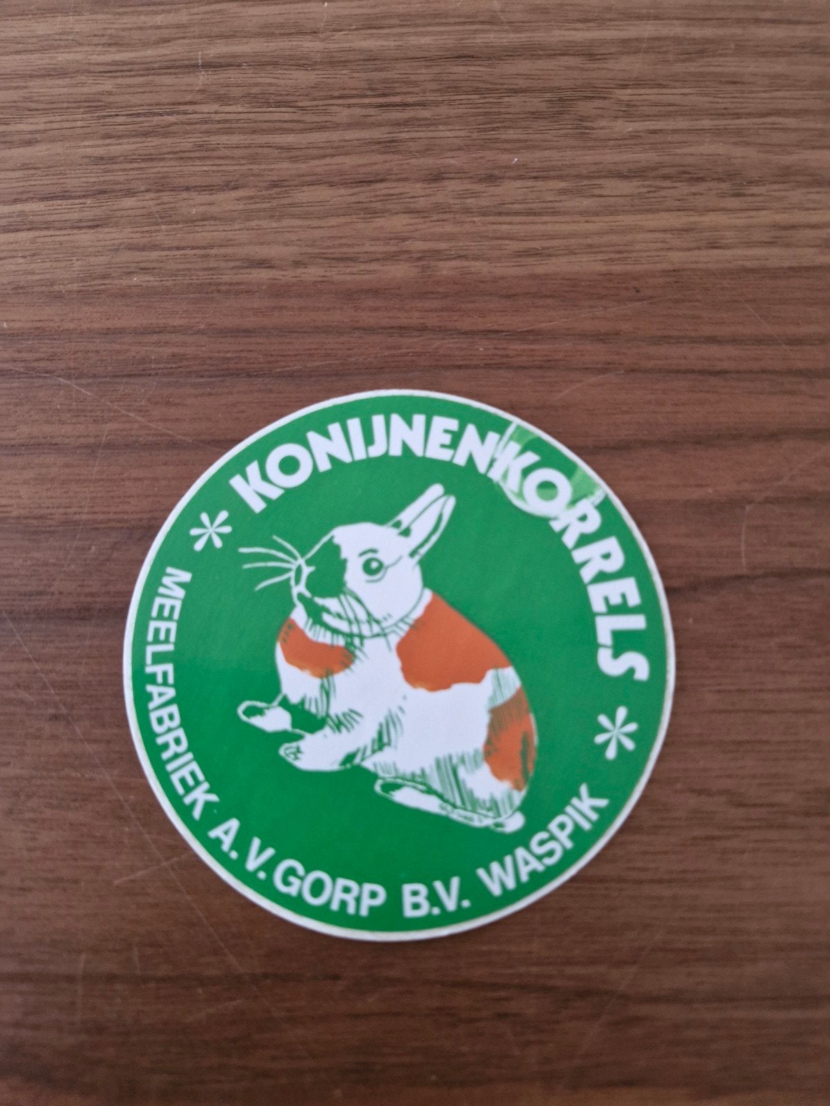 11291 sticker Konijnenkorrels Meelfabriek A.V. Gorp Waspi, Verzamelen, Ophalen of Verzenden, Gebruikt, Dier en Natuur