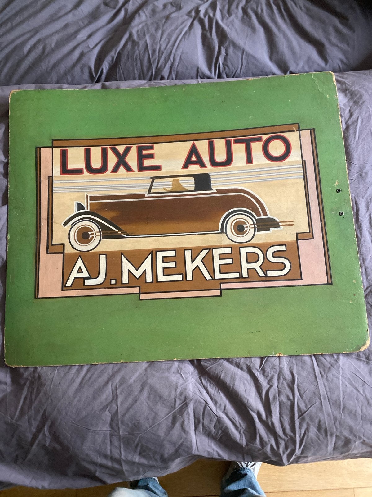 Vintage Luxe Auto A.J. Mekers Reclamebord, Ophalen of Verzenden