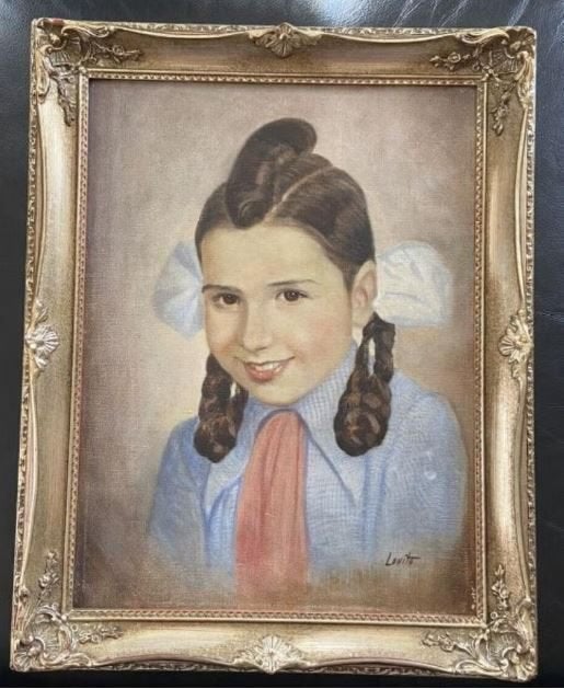 antiek portret schilderij meisje bijzondere haartooi, Antiek en Kunst, Ophalen, Doek, Portret of Personen, Bijzondere lijst