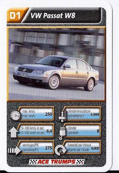 Kw1347 autokaartje D1 vw passat w8, Ophalen of Verzenden, Zo goed als nieuw, Auto's