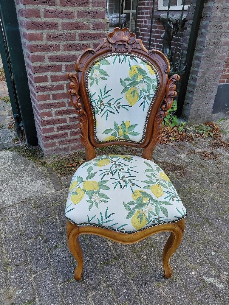 Antieke Biedermeier mahonie stoel, gebloemde bekleding., Antiek en Kunst, Antiek | Meubels | Stoelen en Banken, Ophalen