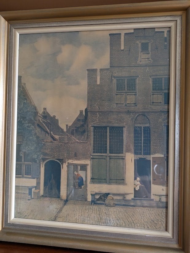 Straatje van Vermeer, Antiek en Kunst, Ophalen, Ingelijst, Print, Stads- / dorpsgezicht