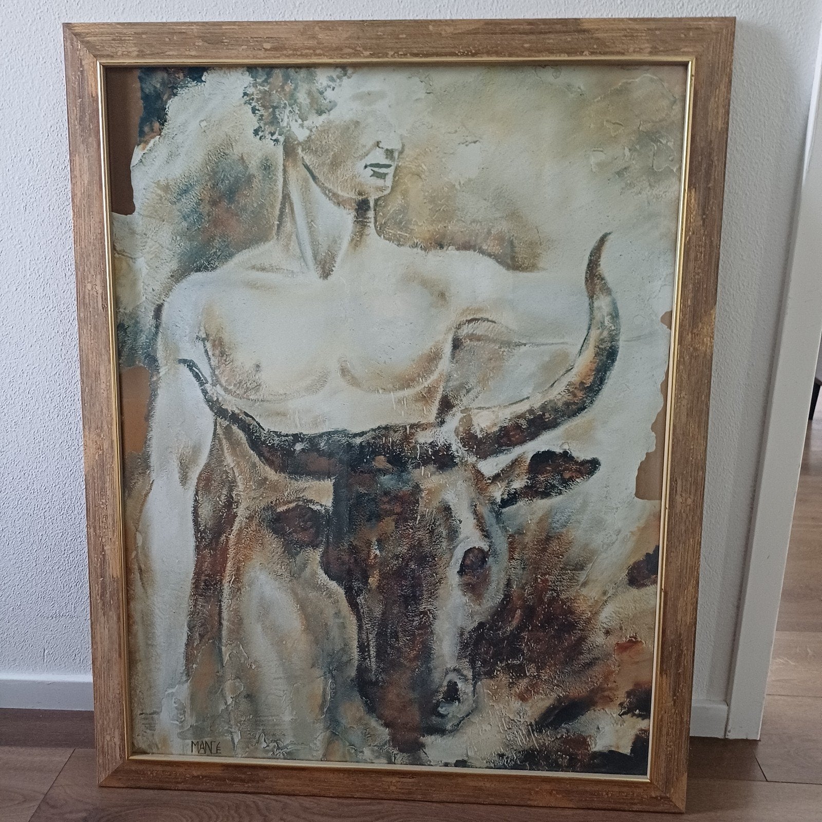 Schilderij 'Jupiter II' - Man en Stier - 80x100 cm, Gesigneerd, Ophalen of Verzenden, Overige materialen, Figuren