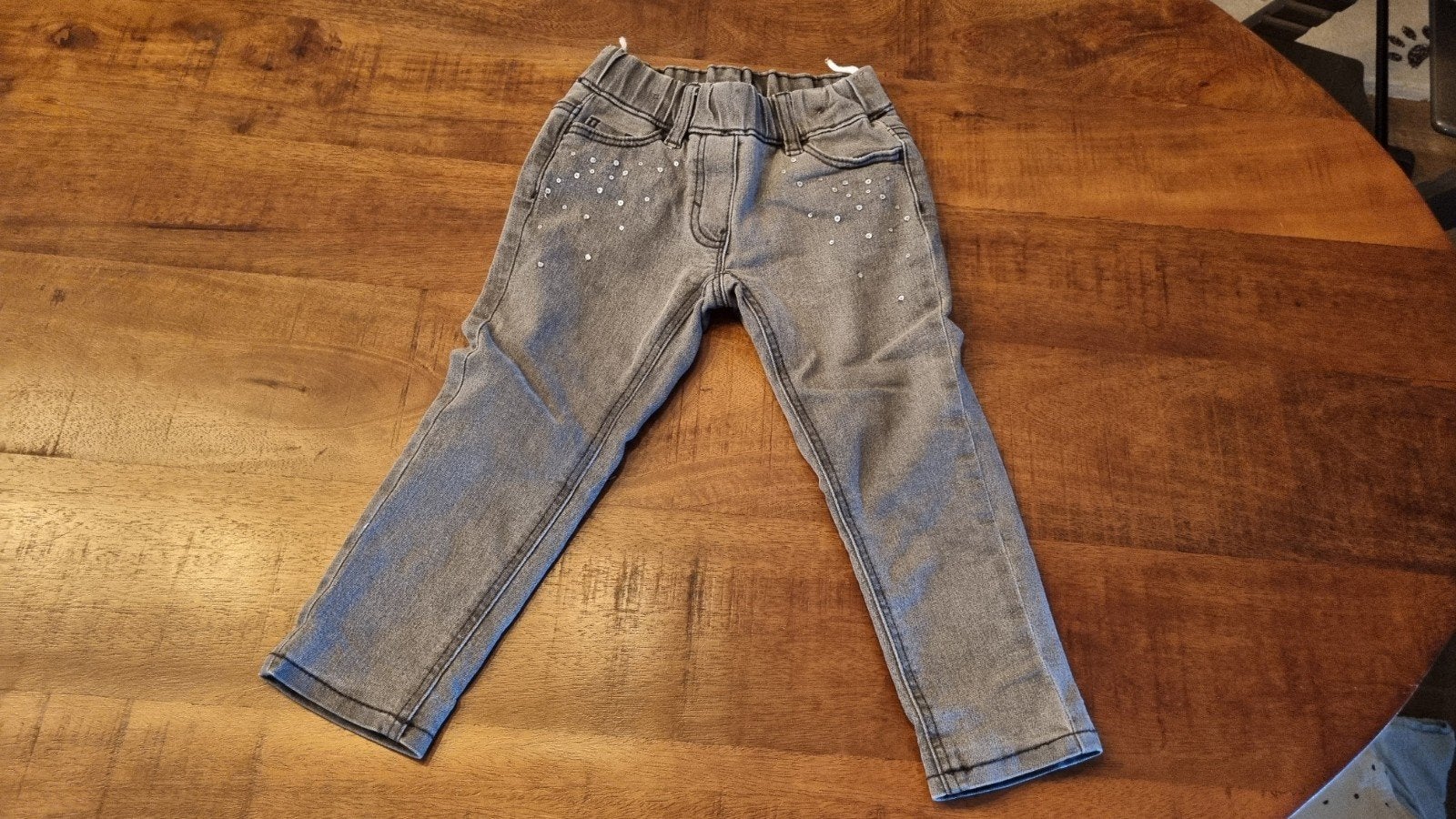 C&A Grijze spijkerbroek met voering en steentjes - Maat 92, Broek, C&A, Meisje, Ophalen of Verzenden