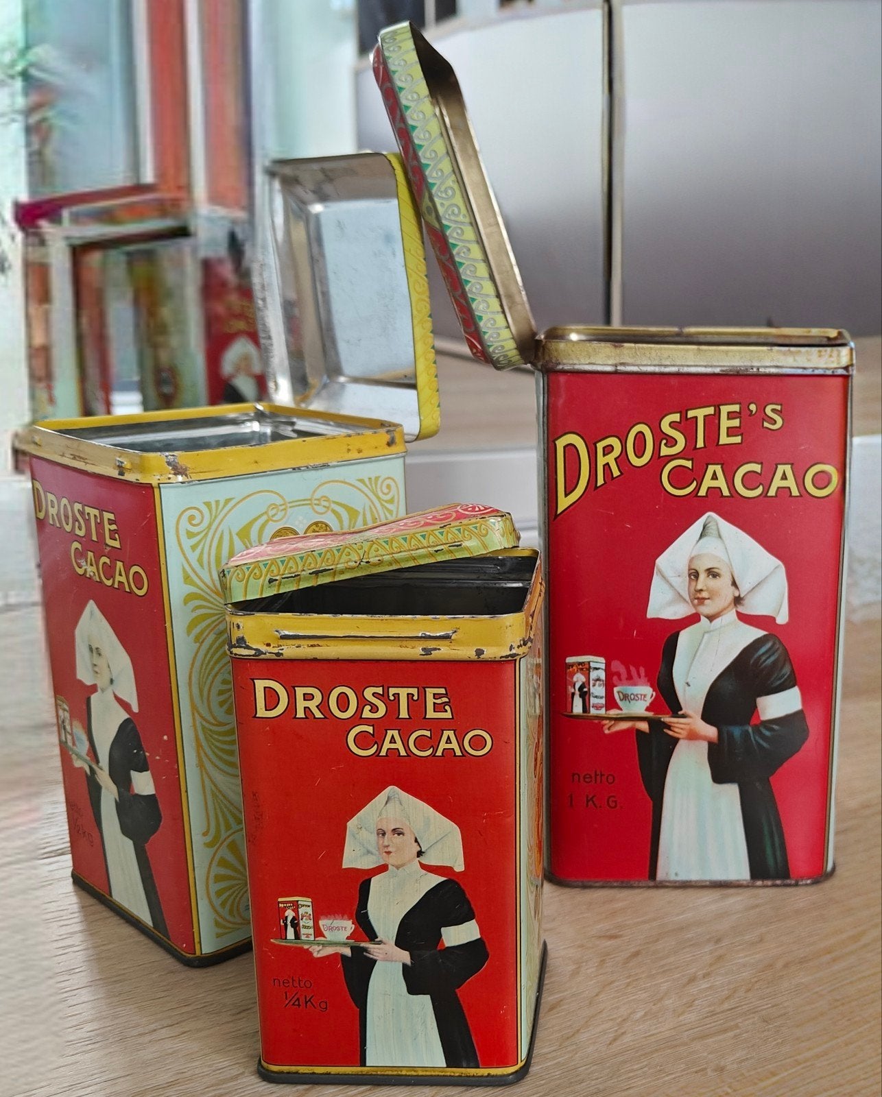 Vintage Droste Cacao Blikken - Set van 3, Verzamelen, Ophalen of Verzenden, Gebruikt, Overige, Droste
