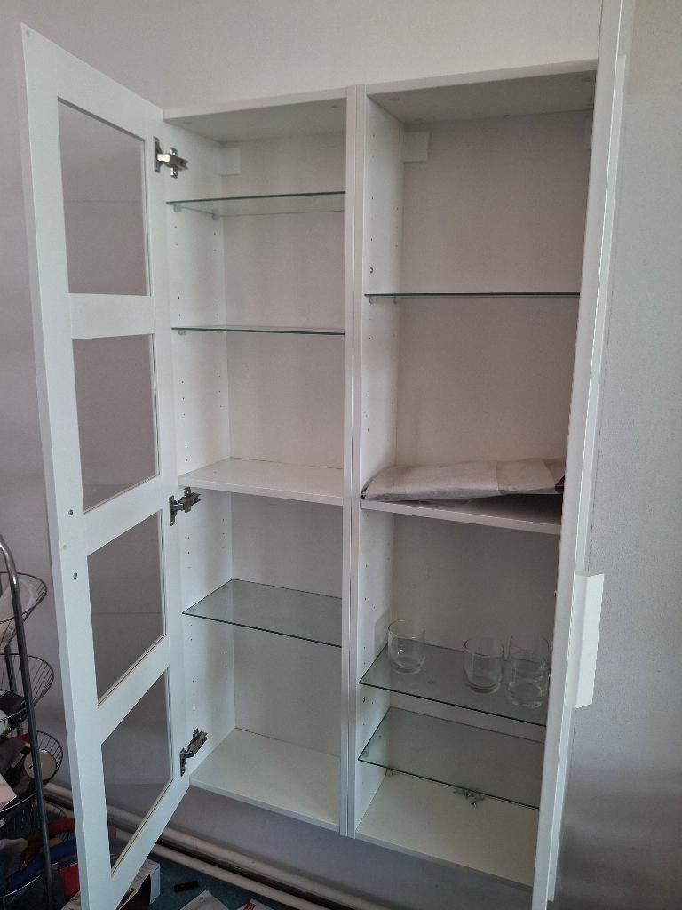 Ikea  2 witte kasten glazen deur, Ophalen, Glas, 100 tot 150 cm, 50 tot 100 cm