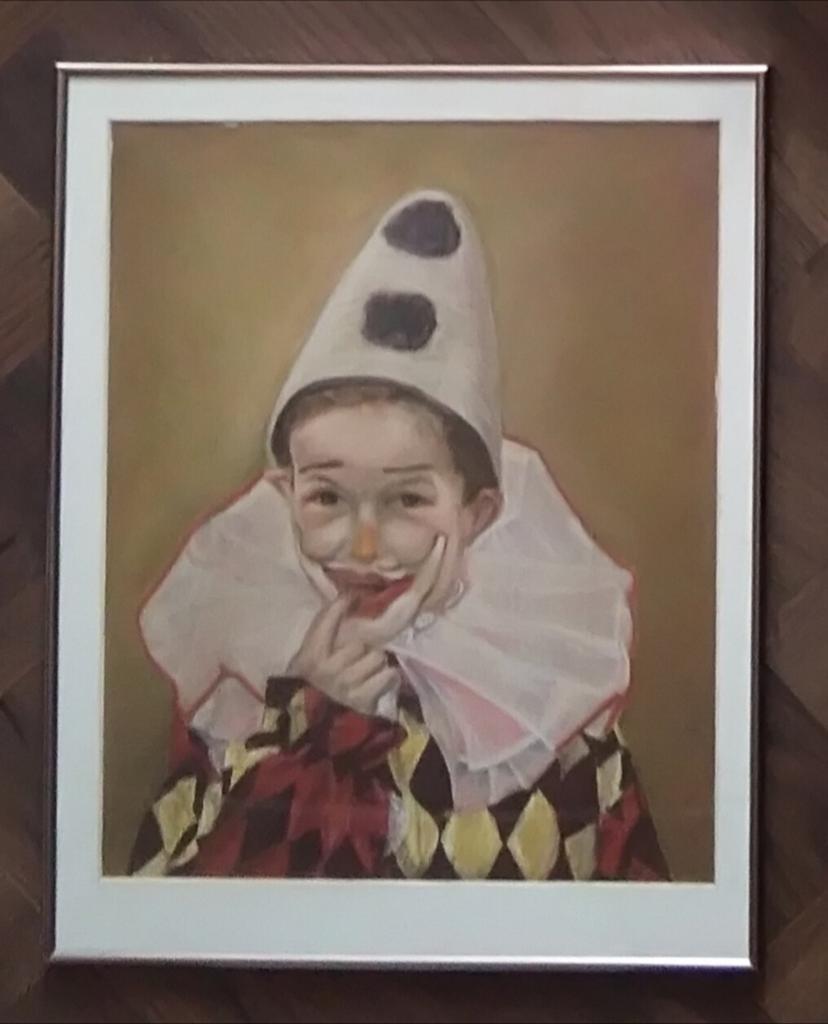 Pastelkrijt tekening clown Pierrot 1980, Antiek en Kunst, Ophalen of Verzenden