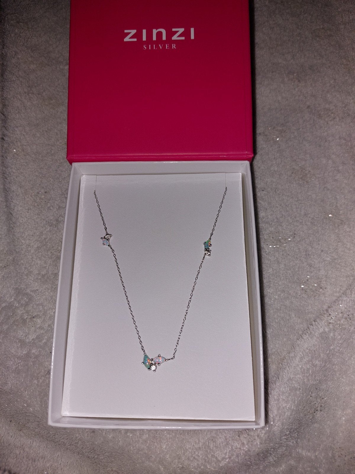 Zinzi Zilveren Ketting met Opaal en Zirkonia, Sieraden, Tassen en Uiterlijk, Kettingen, Met edelsteen, Ophalen of Verzenden, Zo goed als nieuw