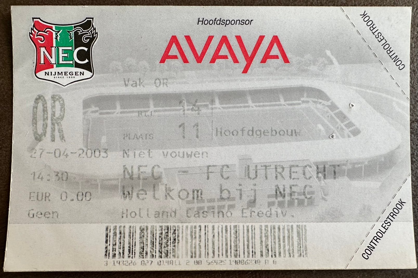 Ticket 02-03 NEC - FC Utrecht, Verzenden, Gebruikt, Overige binnenlandse clubs, Overige typen