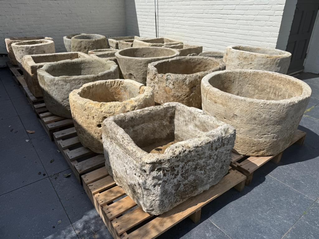 authentieke kalkzandsteen trog plantenbak bali ibiza pot, Ophalen, Steen, 40 cm of meer, Rond