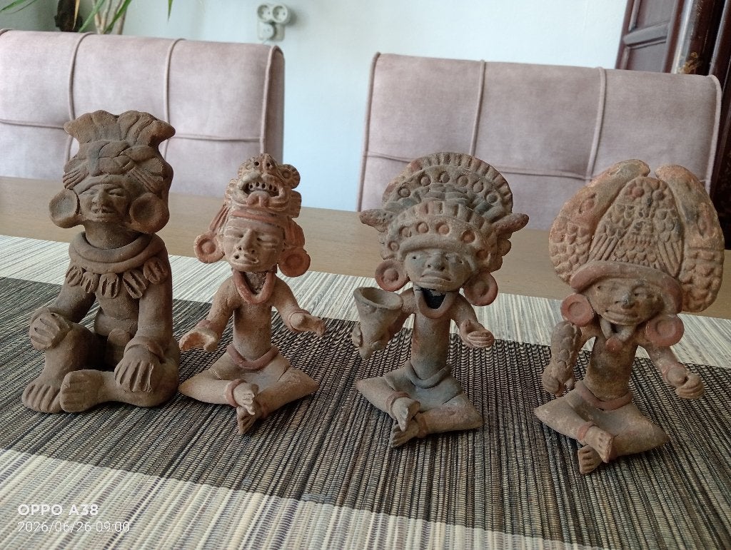 4 precolumbiaanse beeldjes van terracotta, Steen/keramiek, Mexico, Handgemaakt, Ophalen of Verzenden