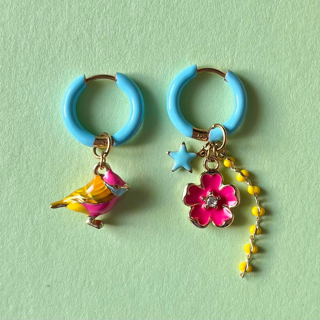 Vogel oorbellen, Overige materialen, Hangers, Blauw, Nieuw