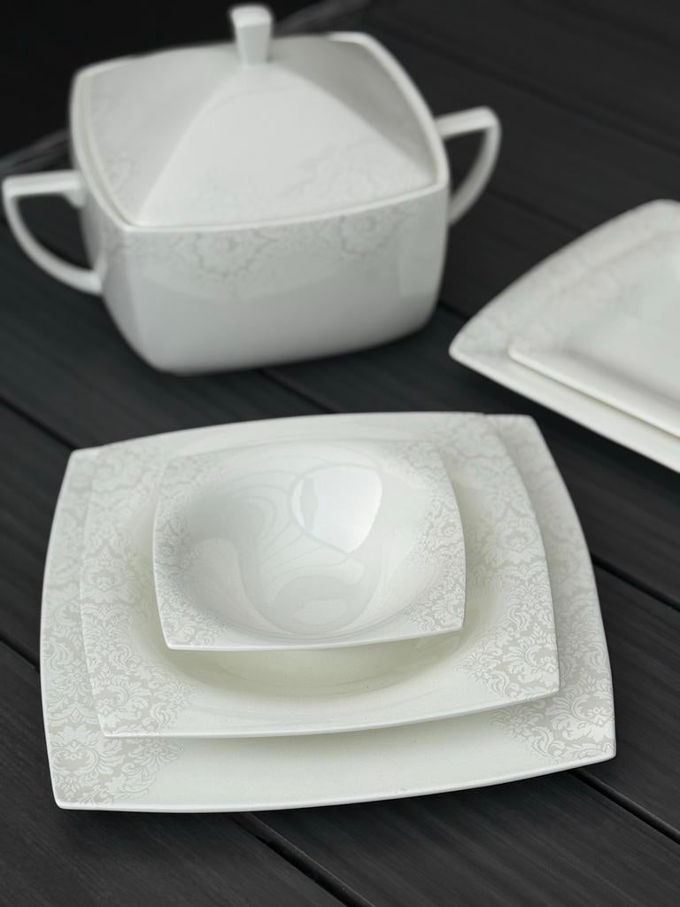 Karaca Fine Pearl Servies 85-delig voor 12 personen, Ophalen, Zo goed als nieuw, Effen, Porselein