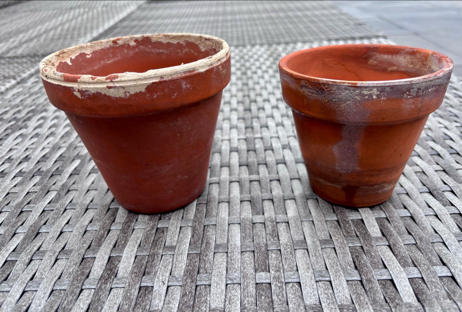 Oude terracotta bloempotten - bloempotten - terracotta -, Gebruikt, Rond, Binnen, Ophalen of Verzenden