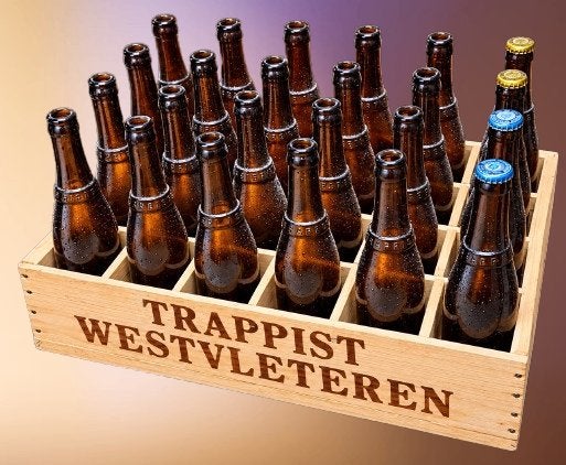Westvleteren houten kist + 4 volle flessen, Verzamelen, Ophalen, Gebruikt, Flesje(s), Overige merken