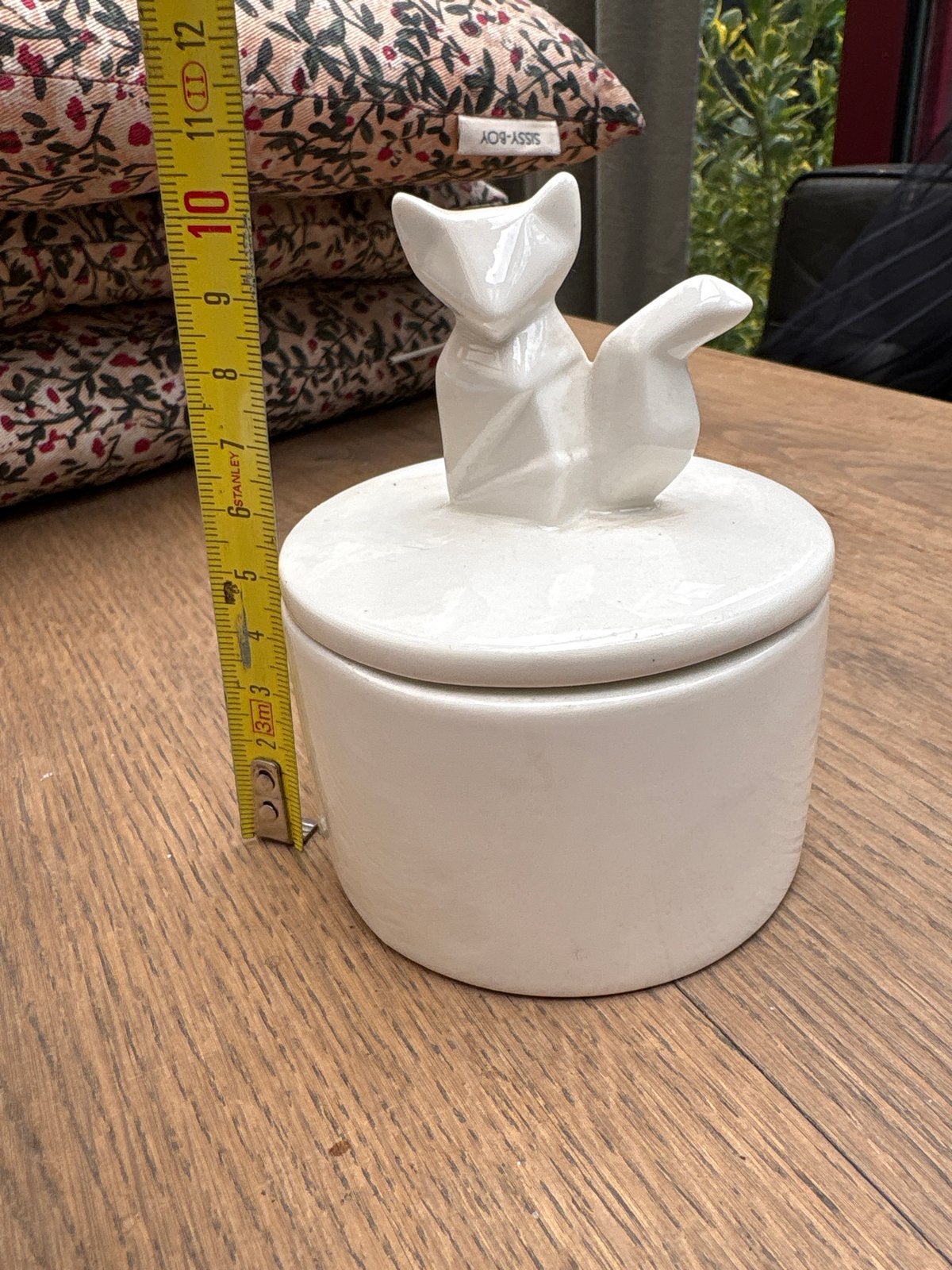 Wit keramieken vos potje met deksel - decoratief, Ophalen, Zo goed als nieuw, Modern, Wit