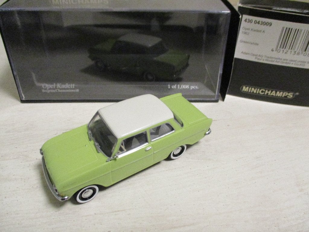 Minichamps Opel Kadett A 1962 Green / White Schaal 1:43, Hobby en Vrije tijd, Modelauto's | 1:43, Ophalen, Nieuw, Auto, MiniChamps