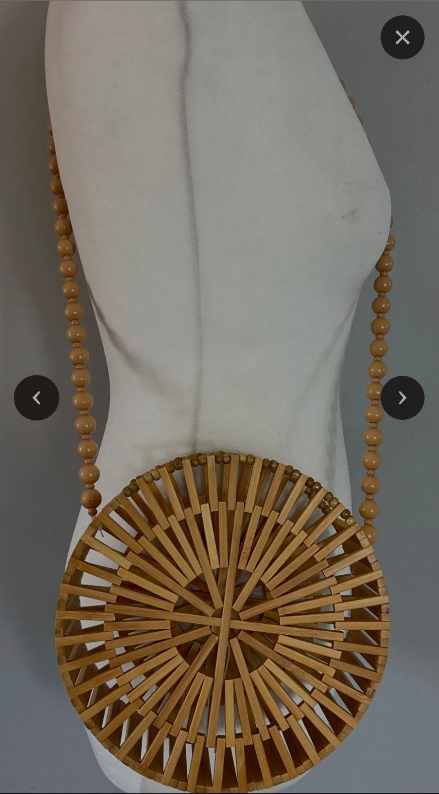 Nieuwe houten ronde tas met kralen hengsel boho vintage 💫, Ophalen of Verzenden, Nieuw, Beige, Schoudertasje