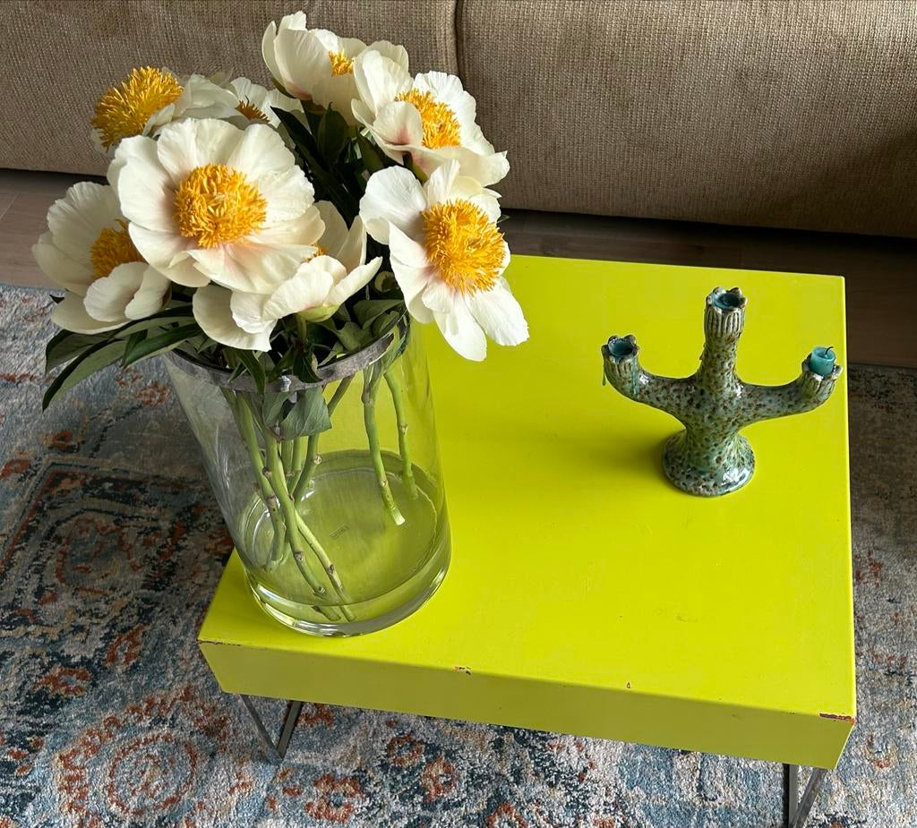 Felgroene salontafel - Modern en Compact, Minder dan 45 cm, Minder dan 55 cm, Gebruikt, Metaal of Aluminium