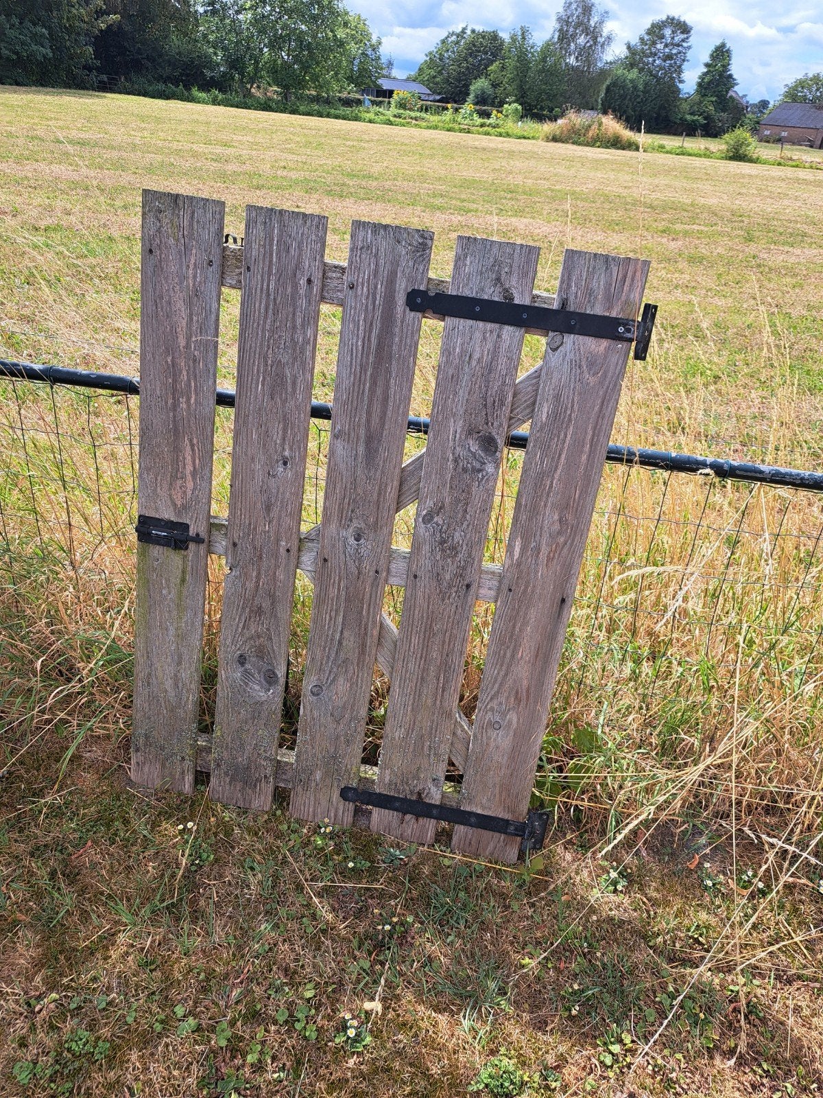 Houten poort met scharnieren en schuifgrendel, Ophalen, Gebruikt, Overige materialen