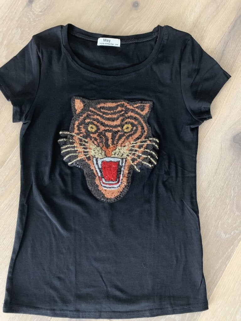 Top met Tijgerkop, Kleding | Dames, Tops, Verzenden, Zwart, Nieuw, Korte mouw