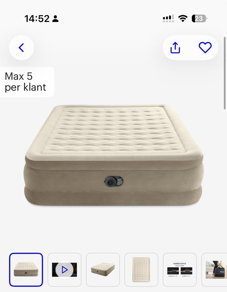 Intex queen ultra luchtbed met ingebouwde pomp 2 persoons, Caravans en Kamperen, Luchtbedden, Ophalen of Verzenden, Zo goed als nieuw