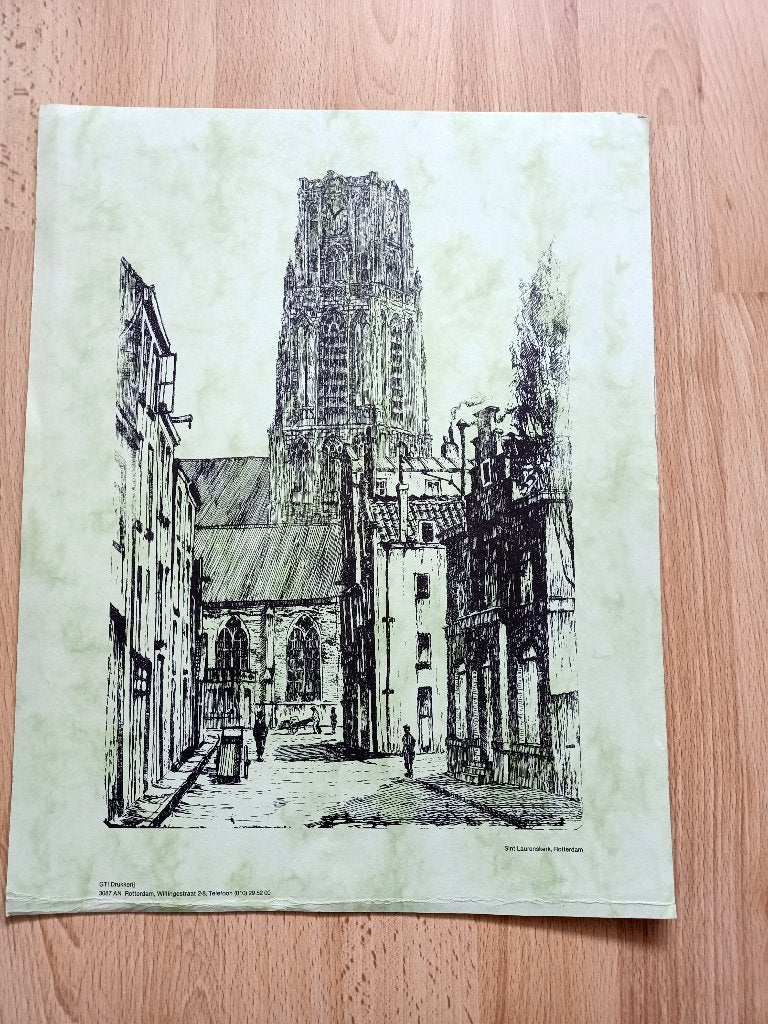 prentprent - Sint Laurenskerk in Rotterdam, Verzamelen, Foto's en Prenten, Ophalen, 1980 tot heden, Zo goed als nieuw, Gebouw
