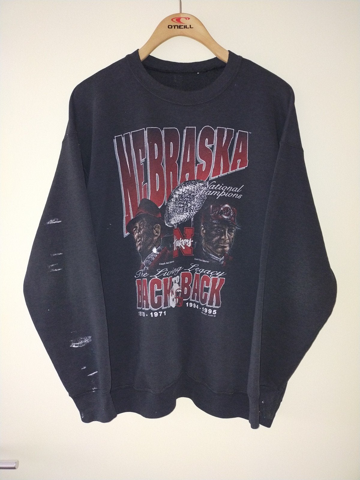 Vintage Nebraska Back to Back Sweater Maat L, Ophalen, Maat 52/54 (L), Onbekend, Zwart