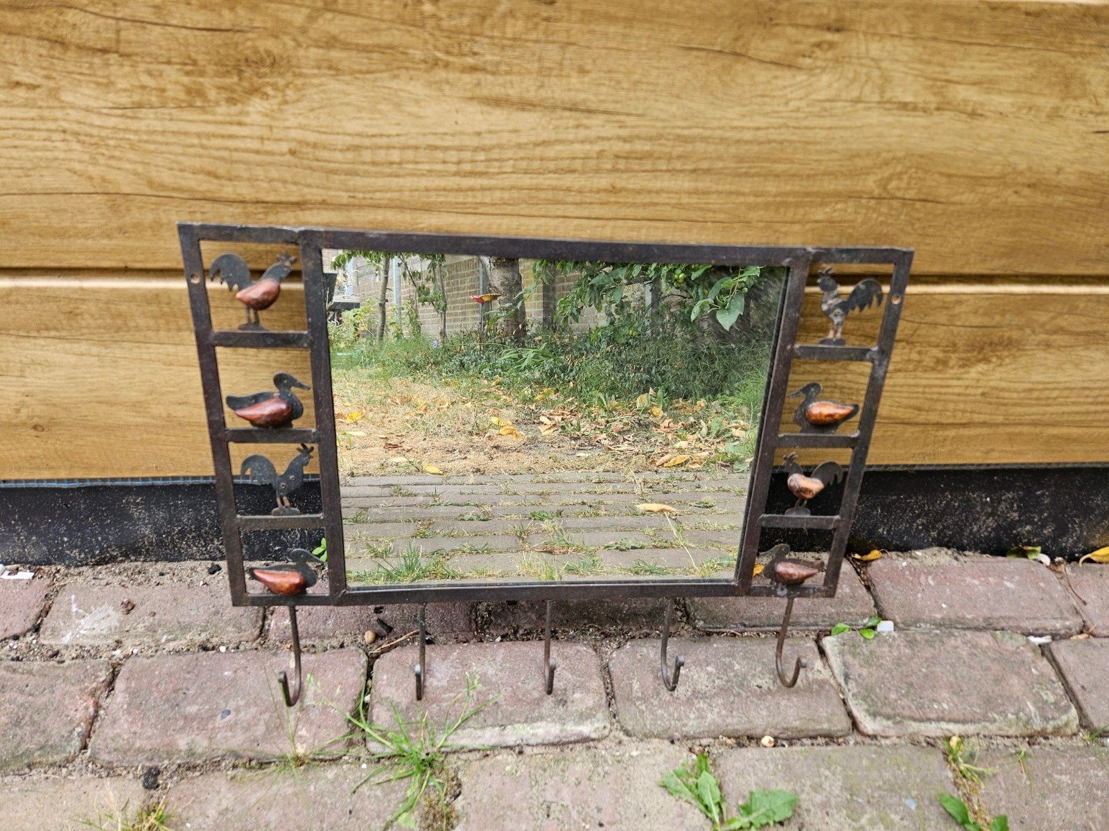 Vintage spiegel met kapstok en boerderijdieren, Ophalen of Verzenden, Rechthoekig, Minder dan 100 cm