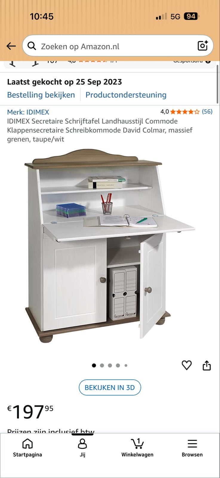 IDIMEX Secretaire Schrijftafel Landhuisstijl Commode, Ophalen, Gebruikt