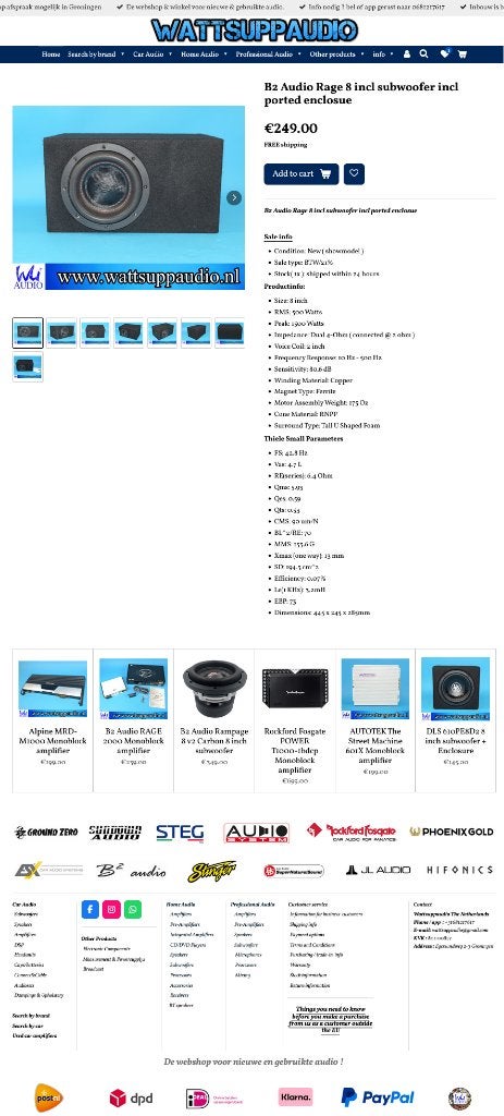 B2 Audio Rage 8 incl subwoofer incl gepoorte kist, ., Ophalen of Verzenden, Zo goed als nieuw, Plantevej 35, 2870 Dyssegaard, Denmark